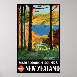 Neuseeland Marlborough Sounds Vintage Poster