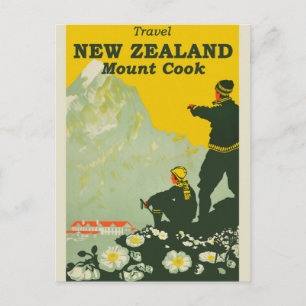 Neuseeland Mount Cook Vintage Reiseposter Postkarte
