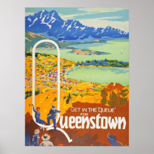 Neuseeland Queenstown, Vintage Eisenbahnplakat Poster