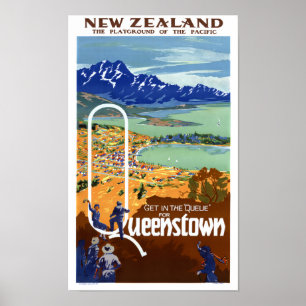 Neuseeland Queenstown Vintage Travel Poster