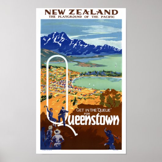 Neuseeland Queenstown Vintage Travel Poster (Vorne)