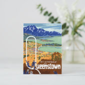 Neuseeland Queenstown Vintage Travel Poster Postkarte (Stehend Vorderseite)