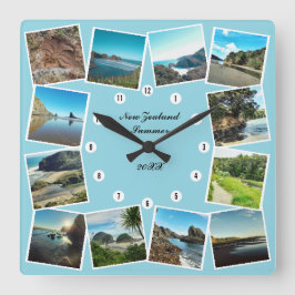 Neuseeland Reise 12 Custom Foto Collage Quadratische Wanduhr