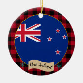 Neuseeland, Rotes Büffel kariert & Neuseeland Flag Keramik Ornament (Vorne)