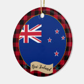 Neuseeland, Rotes Büffel kariert & Neuseeland Flag Keramik Ornament (Links)