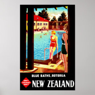 Neuseeland Rotorua Vintage Poster restauriert