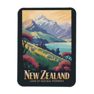 Neuseeland-Schaf-Illustration Reise Kunst Vintage Magnet