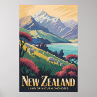 Neuseeland-Schaf-Illustration-Reise-Kunst-Vintage