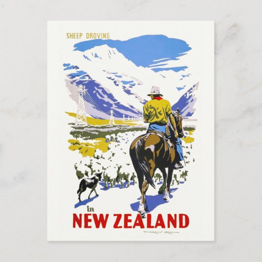 Neuseeland Sheep Droving Vintage Poster 1930er Postkarte (Vorderseite)