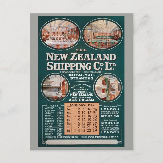 Neuseeland Shipping Co. Vintage Poster Postkarte (Vorderseite)
