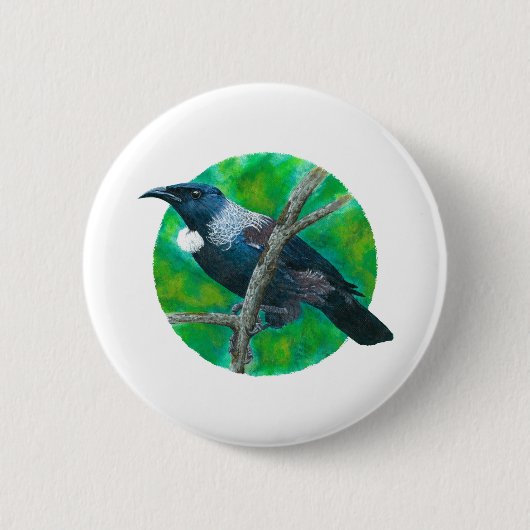 Neuseeland Tui - Malerei in Acryl Button (Vorderseite)