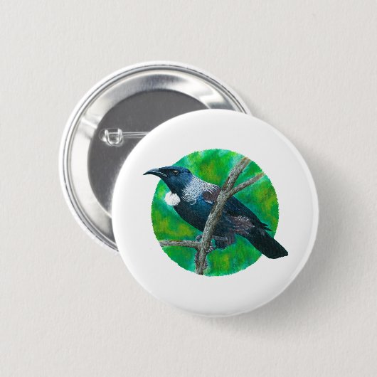 Neuseeland Tui - Malerei in Acryl Button (Vorne & Hinten)