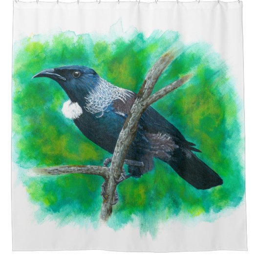 Neuseeland Tui - Malerei in Acryl Duschvorhang (Vorderseite)