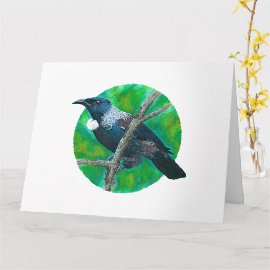 Neuseeland Tui - Malerei in Acryl Karte (Gelbe Blume)