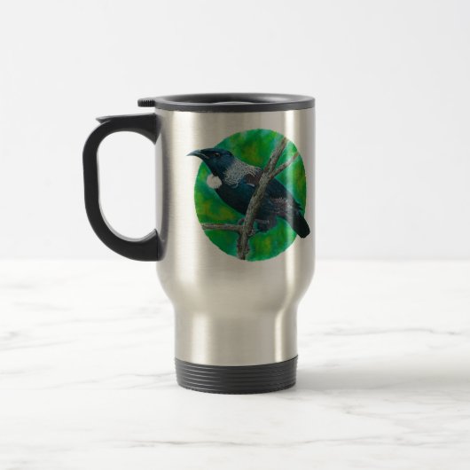 Neuseeland Tui - Malerei in Acryl Reisebecher (Links)