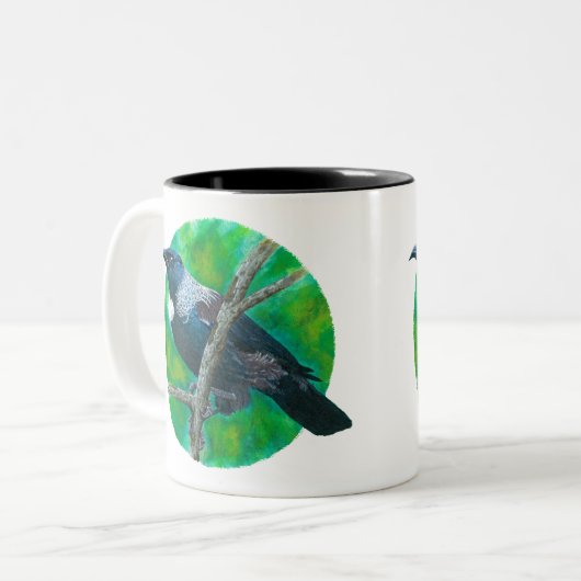 Neuseeland Tui - Malerei in Acryl Zweifarbige Tasse (Vorderseite Links)
