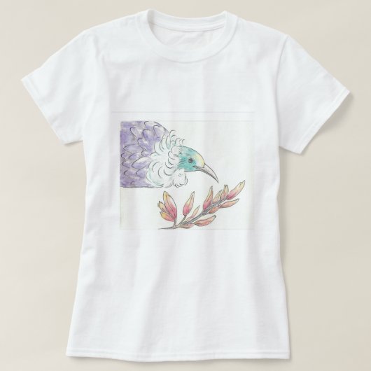 Neuseeland Tui-Vogel und Flachs-T - Shirt (Design vorne)