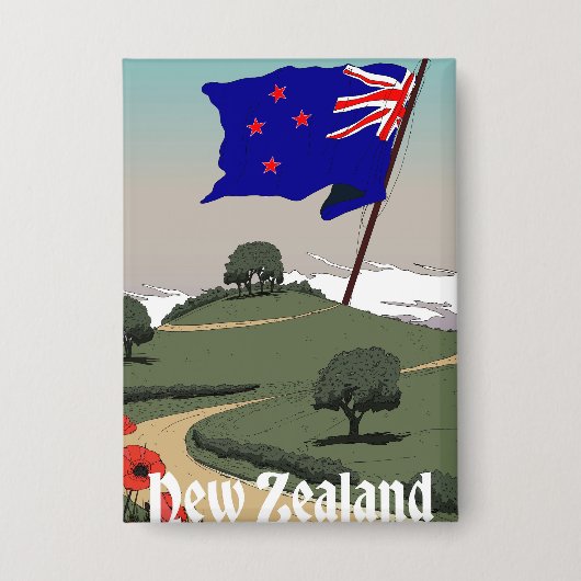 Neuseeland Vintage-Reise Button (Vorderseite)
