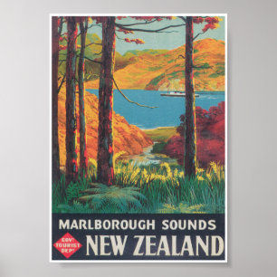 Neuseeland Vintage Travel Poster
