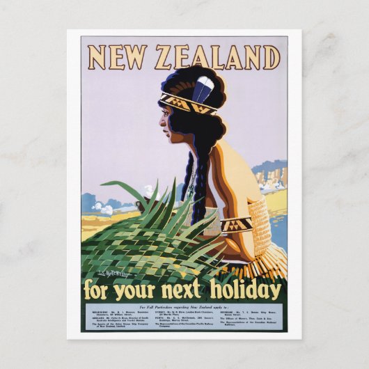 Neuseeland Vintage Travel Poster neu Postkarte (Vorderseite)