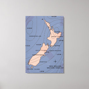 Neuseeland Vintage-Wetterkarte Leinwanddruck