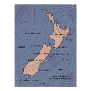 Neuseeland Vintage-Wetterkarte Poster