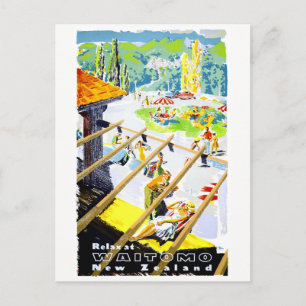 Neuseeland Waitomo Vintage Reiseposter Restauriert Postkarte