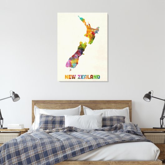 Neuseeland, Wasserfarbenkarte Leinwanddruck (Insitu (Schlafzimmer))