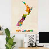 Neuseeland, Wasserfarbenkarte Poster (Heimbüro)