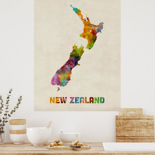 Neuseeland, Wasserfarbenkarte Poster (Küche)