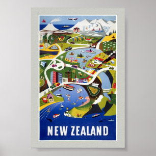 Neuseeland Wellington Vintage-Reiseposter Poster