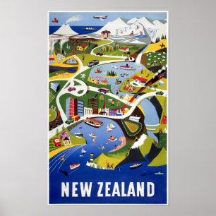 Neuseeland Wellington Vintage Travel Poster
