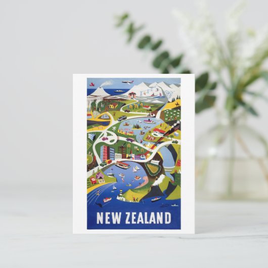 Neuseeland Wellington Vintage Travel Poster Postkarte (Stehend Vorderseite)