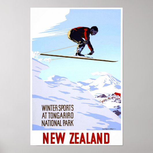 Neuseeland Winter Sports Vintage Travel Poster (Vorne)