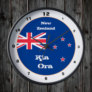 Neuseeländische Flagge, Kia Ora, Zuhause Neuseelan Runde Wanduhr