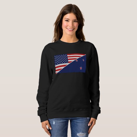 Neuseeländische Flagge und US-amerikanische Flagge Sweatshirt (Vorne ganz)