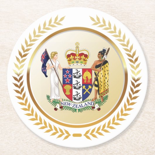 Neuseeländische Wappen Runder Pappuntersetzer (Vorderseite)