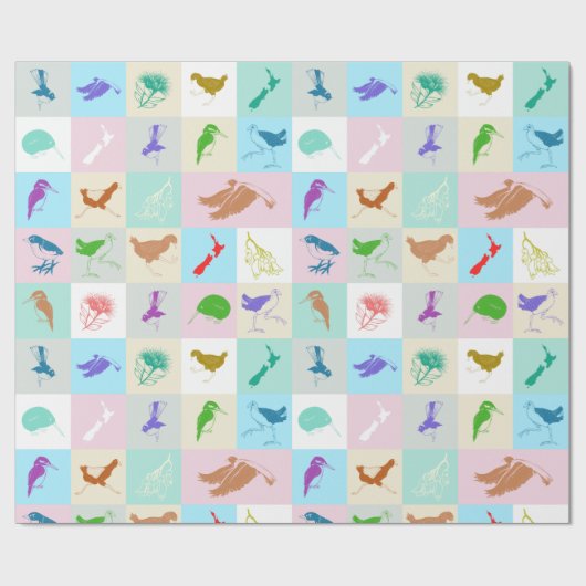 Neuseeländisches Vogelmuster Geschenkpapier (Flach)