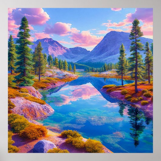 💙 Neuseelblaue Bergsee-Waldserenität-Wand Poster (Vorne)