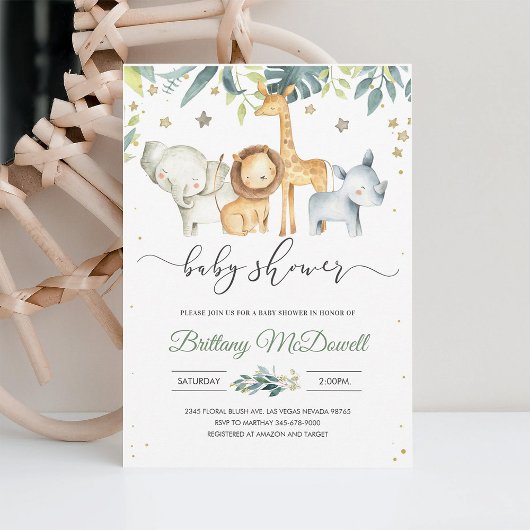 Neutral A Wild one Safari Baby Shower Einladung