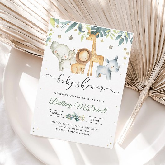 Neutral A Wild one Safari Baby Shower Einladung
