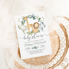 Neutral A Wild one Safari Baby Shower Einladung