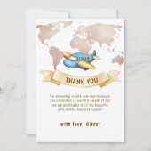Neutral Adventure World Map Airplane Baby Shower  Dankeskarte (Vorderseite)
