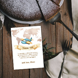 Neutral Adventure World Map Airplane Baby Shower  Dankeskarte