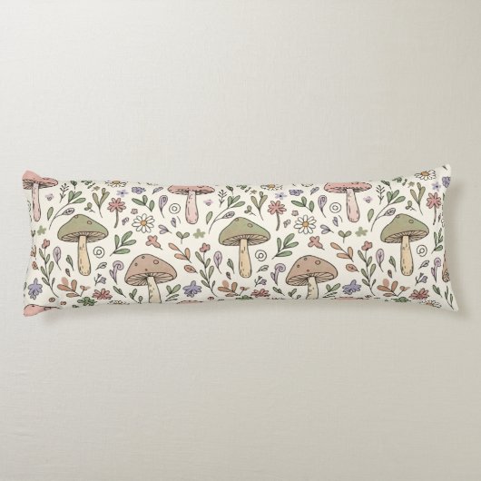 Neutral Aesthetic Mushroom Fungi Seamless Pattern Seitenschläferkissen (Rückseite)