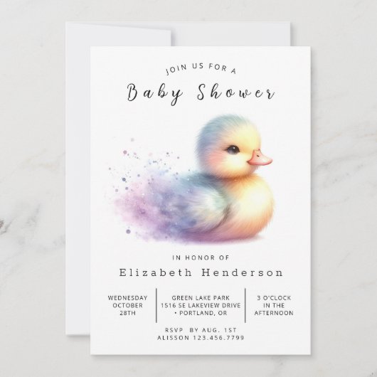 Neutral aufbereitbare Duck Baby Shower Einladung (Vorderseite)