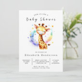 Neutral aufbereitbare Giraffe Babydusche Einladung (Stehend Vorderseite)