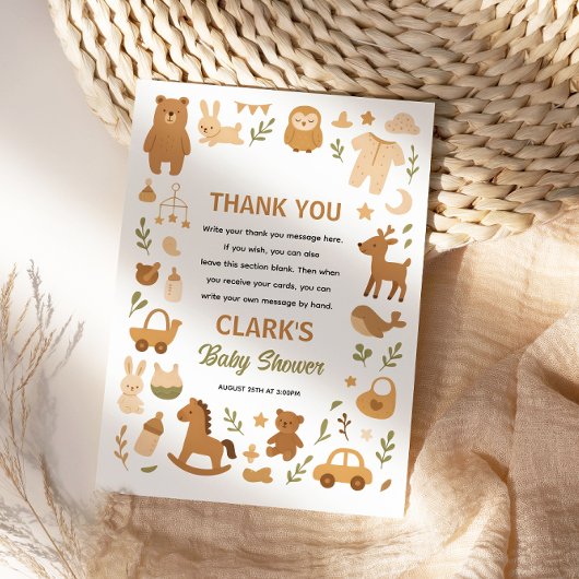 Neutral Baby Boy Shower | Cute Safari Animal Dankeskarte