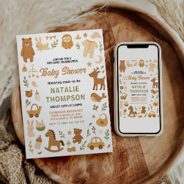Neutral Baby Boy Shower | Cute Safari Animal Einladung