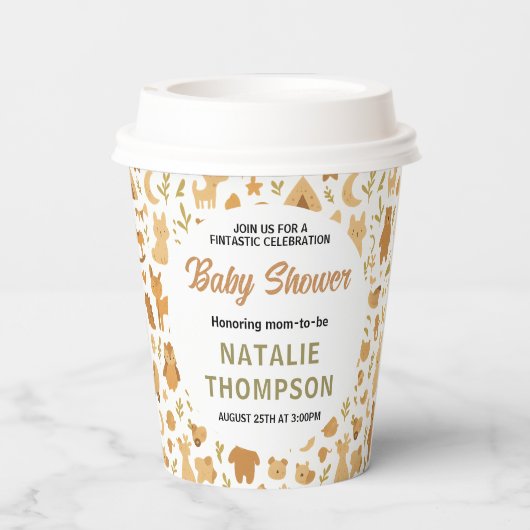 Neutral Baby Boy Shower | Cute Safari Animal Pappbecher (Rückseite)